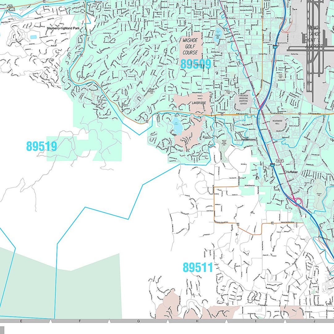 Premium Style Wall Map of Reno NV.