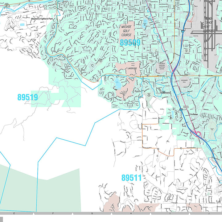 Premium Style Wall Map of Reno NV.