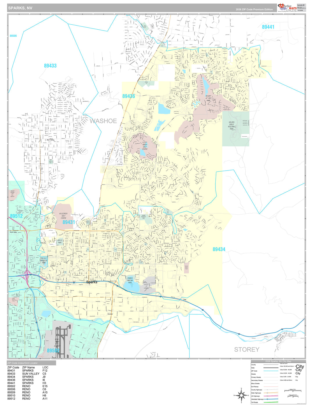Premium Style Wall Map of Sparks, NV