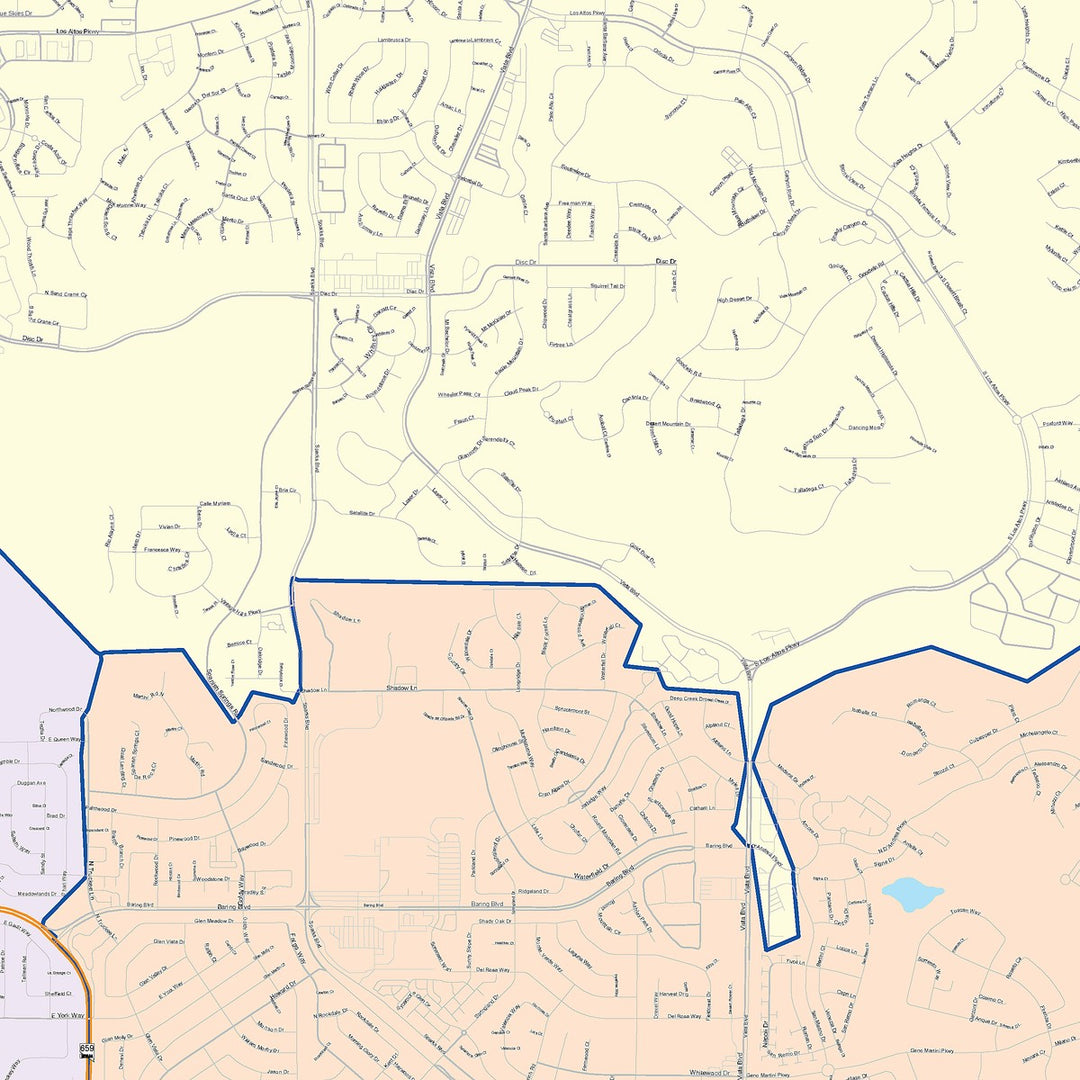 Color Cast Zip Code Style Wall Map of Sparks, NV