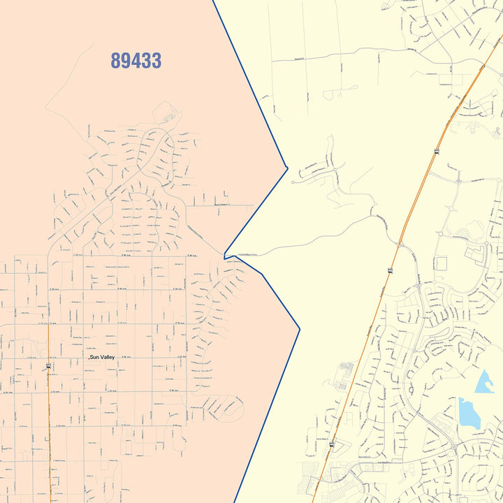 Color Cast Zip Code Style Wall Map of Sparks, NV
