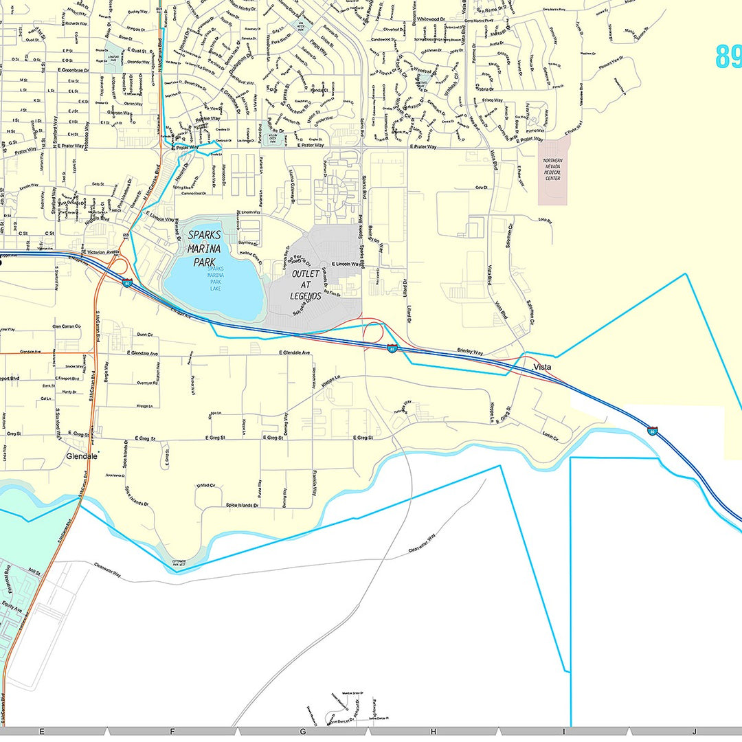 Premium Style Wall Map of Sparks, NV