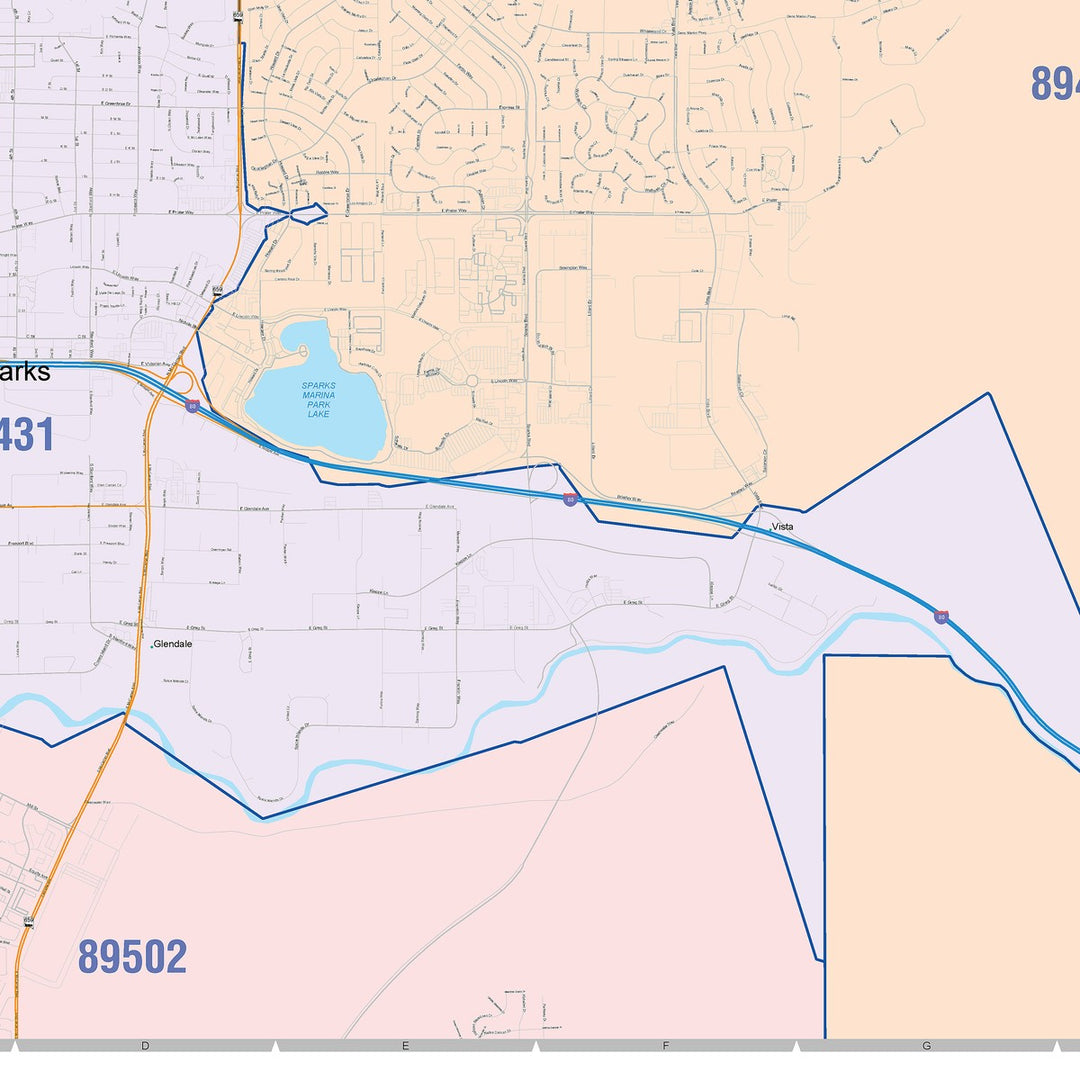 Color Cast Zip Code Style Wall Map of Sparks, NV