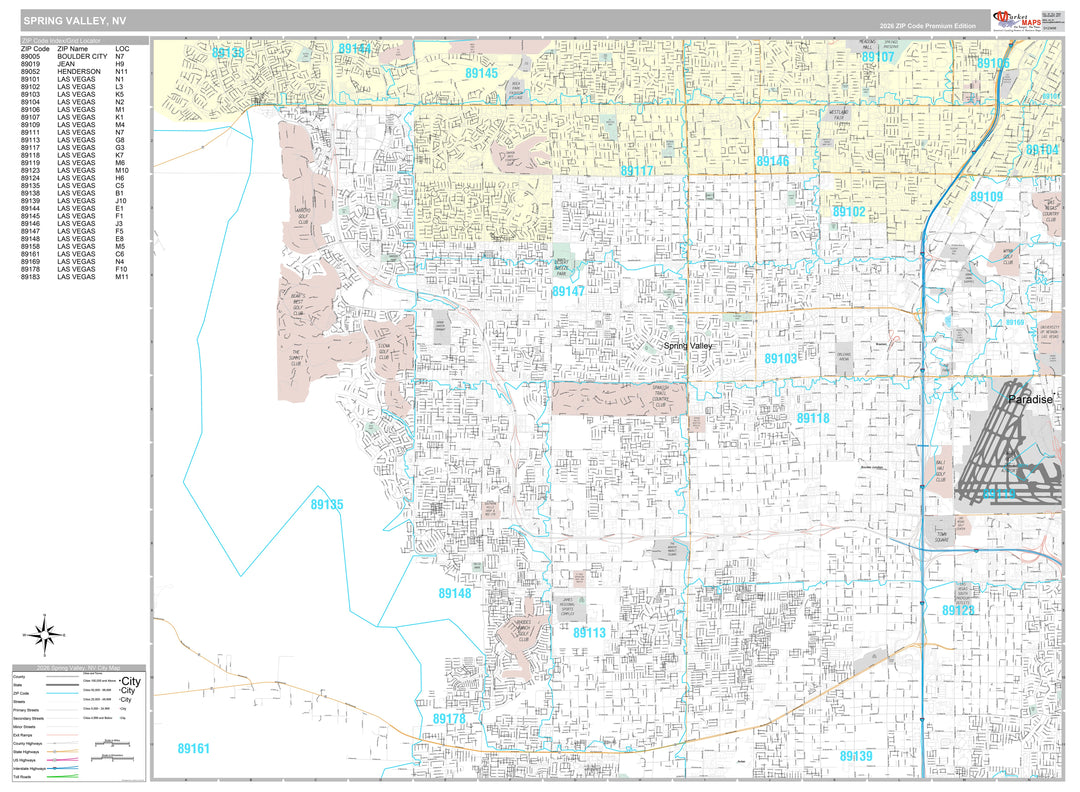 Premium Style Wall Map of North Spring Valley NV.