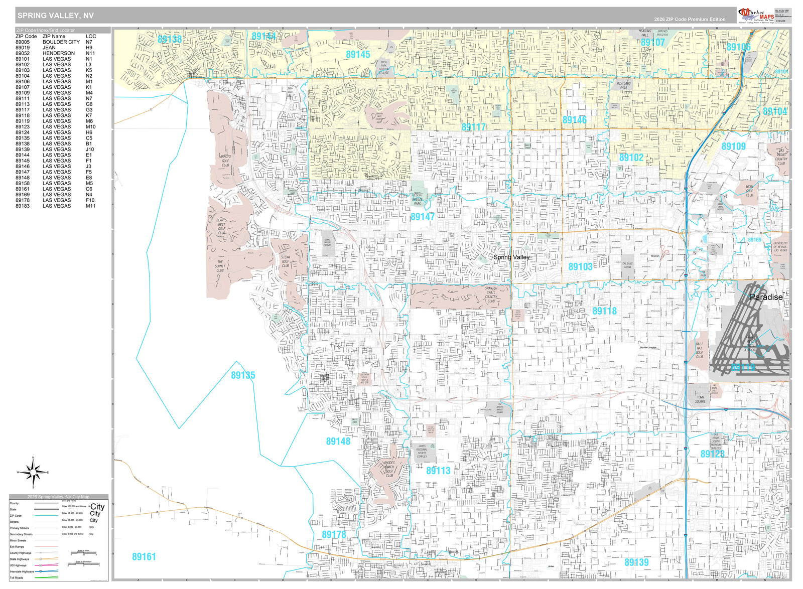 Premium Style Wall Map of North Spring Valley NV.