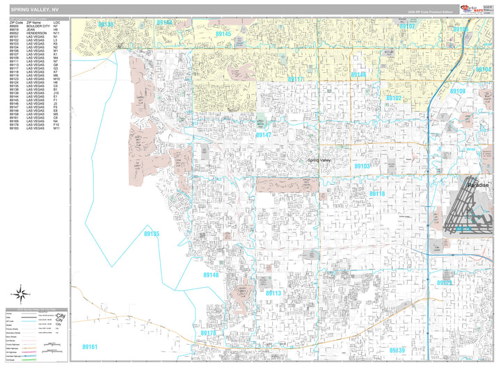 Premium Style Wall Map of North Spring Valley NV.