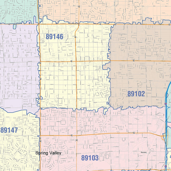Color Cast Zip Code Style Wall Map of Spring Valley, NV
