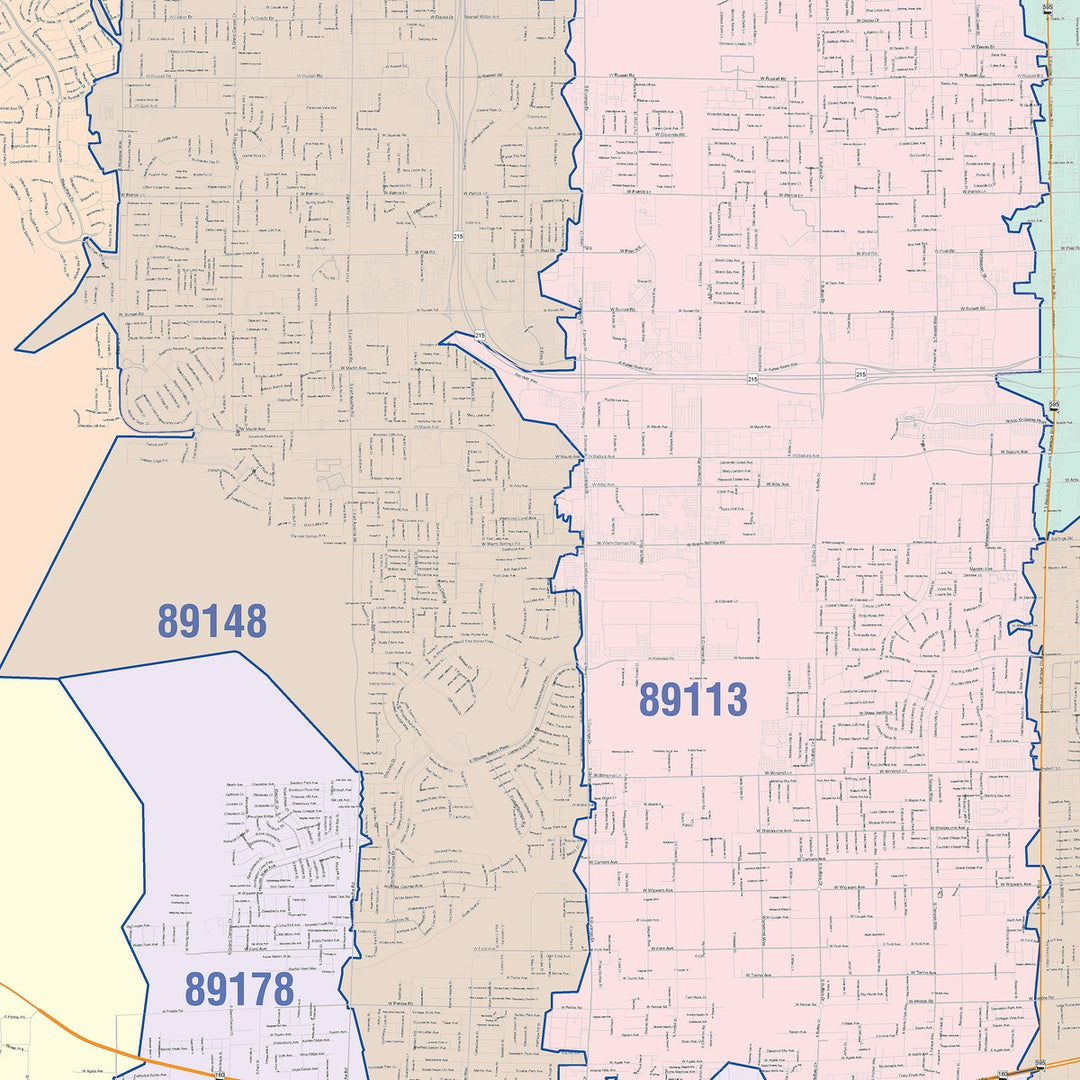 Color Cast Zip Code Style Wall Map of Spring Valley, NV