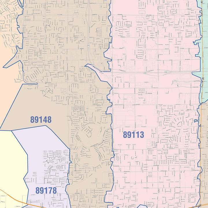 Color Cast Zip Code Style Wall Map of Spring Valley, NV