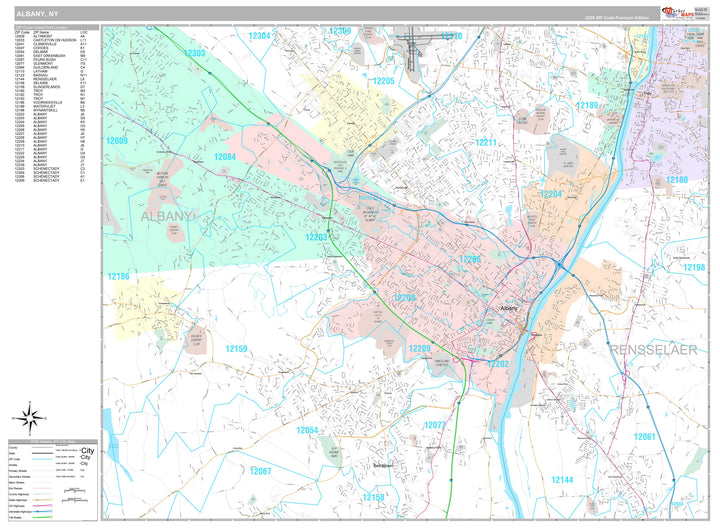 Premium Style Wall Map of Albany, NY
