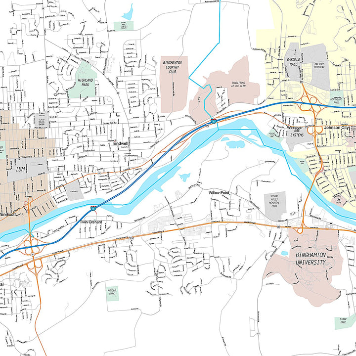Premium Style Wall Map of Binghamton, NY