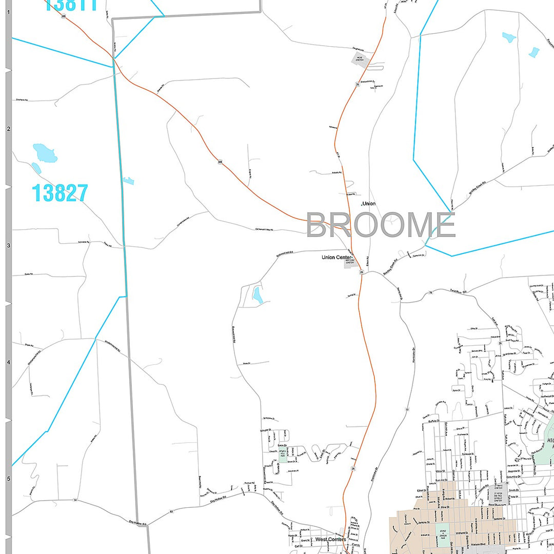 Premium Style Wall Map of Binghamton, NY