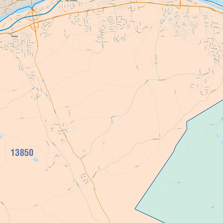 Color Cast Zip Code Style Wall Map of Binghamton, NY