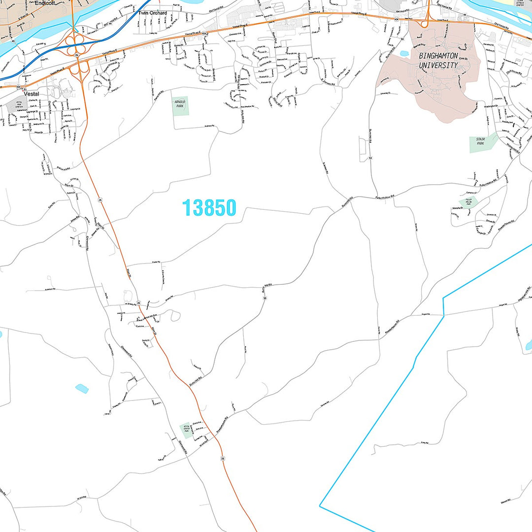 Premium Style Wall Map of Binghamton, NY