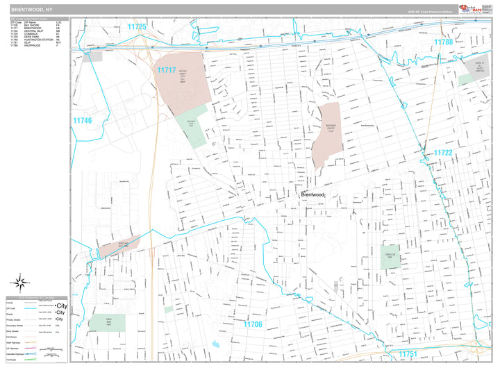 Premium Style Wall Map of Brentwood, NY