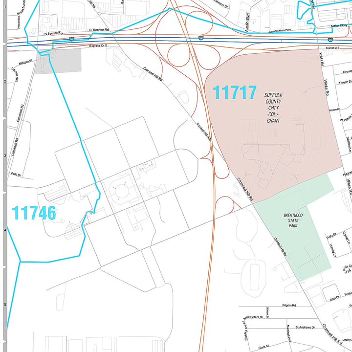 Premium Style Wall Map of Brentwood, NY