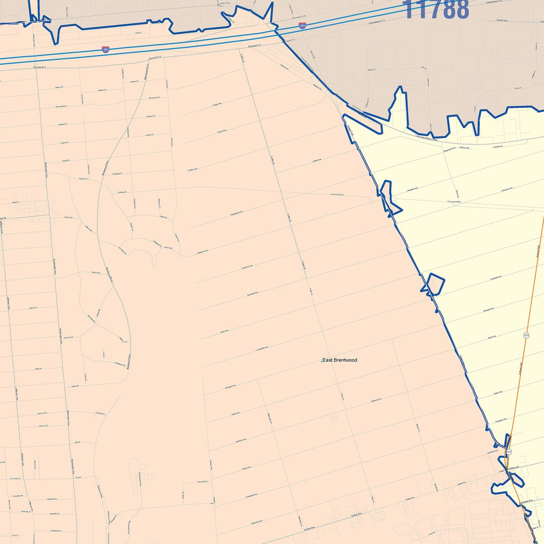 Color Cast Zip Code Style Wall Map of Brentwood, NY