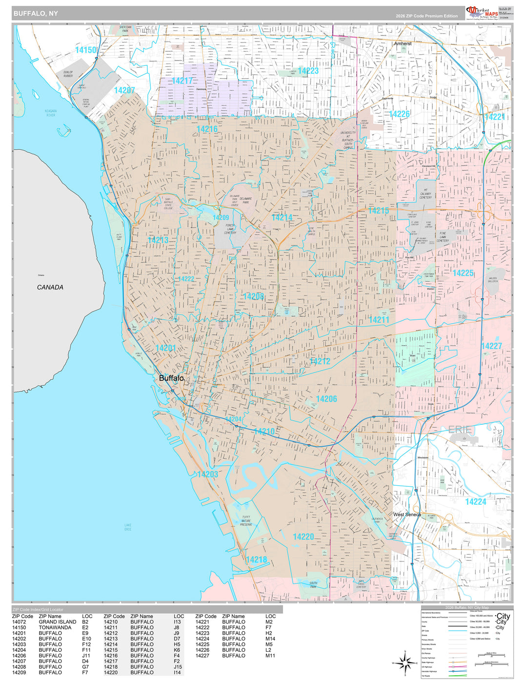 Premium Style Wall Map of Buffalo NY