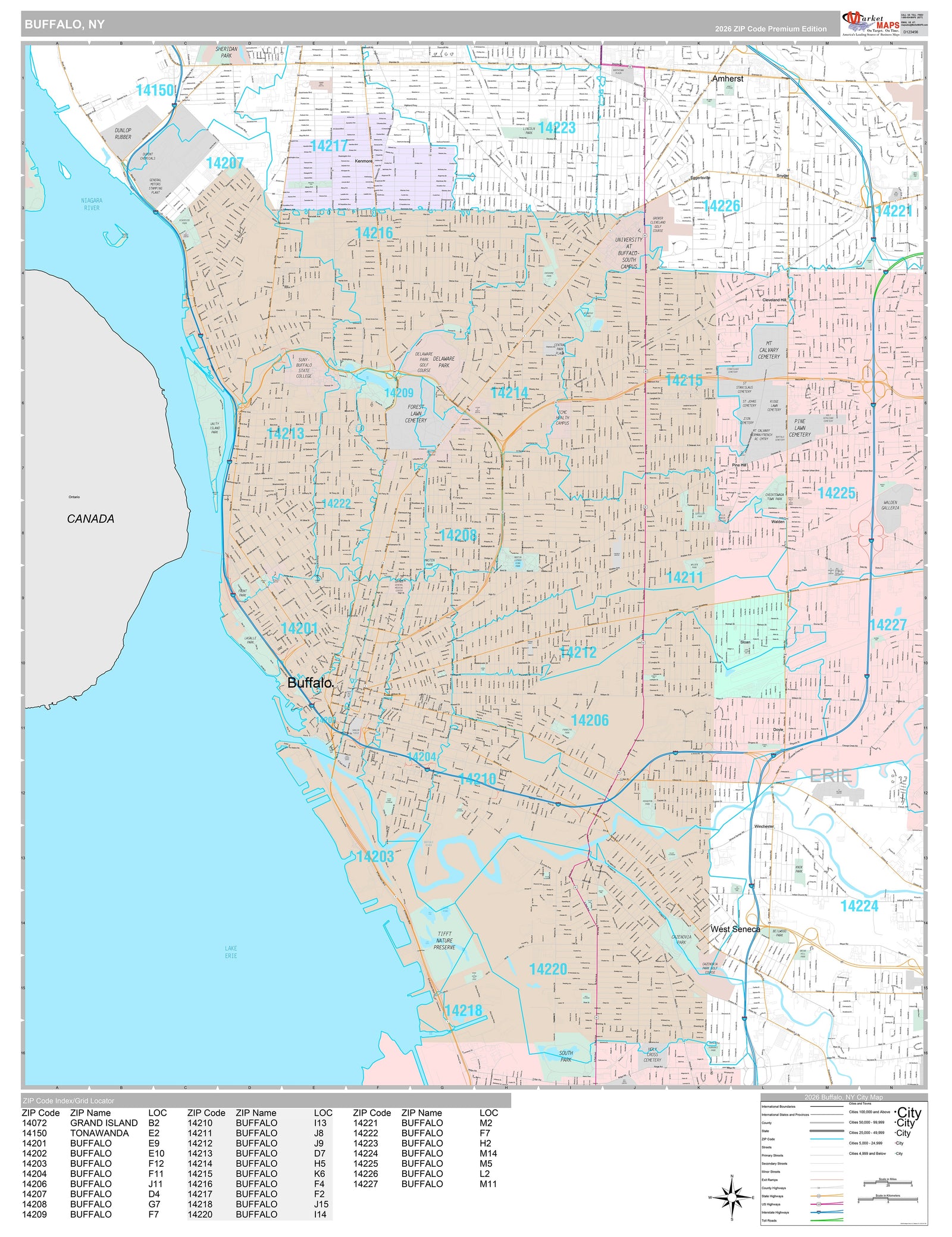 Premium Style Wall Map of Buffalo NY