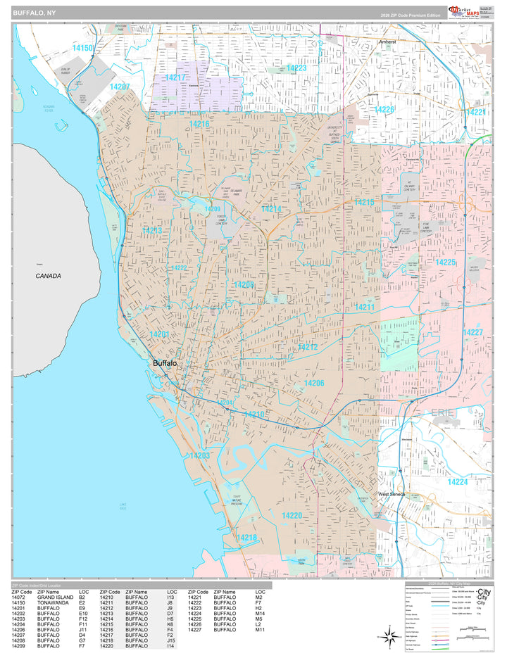 Premium Style Wall Map of Buffalo NY