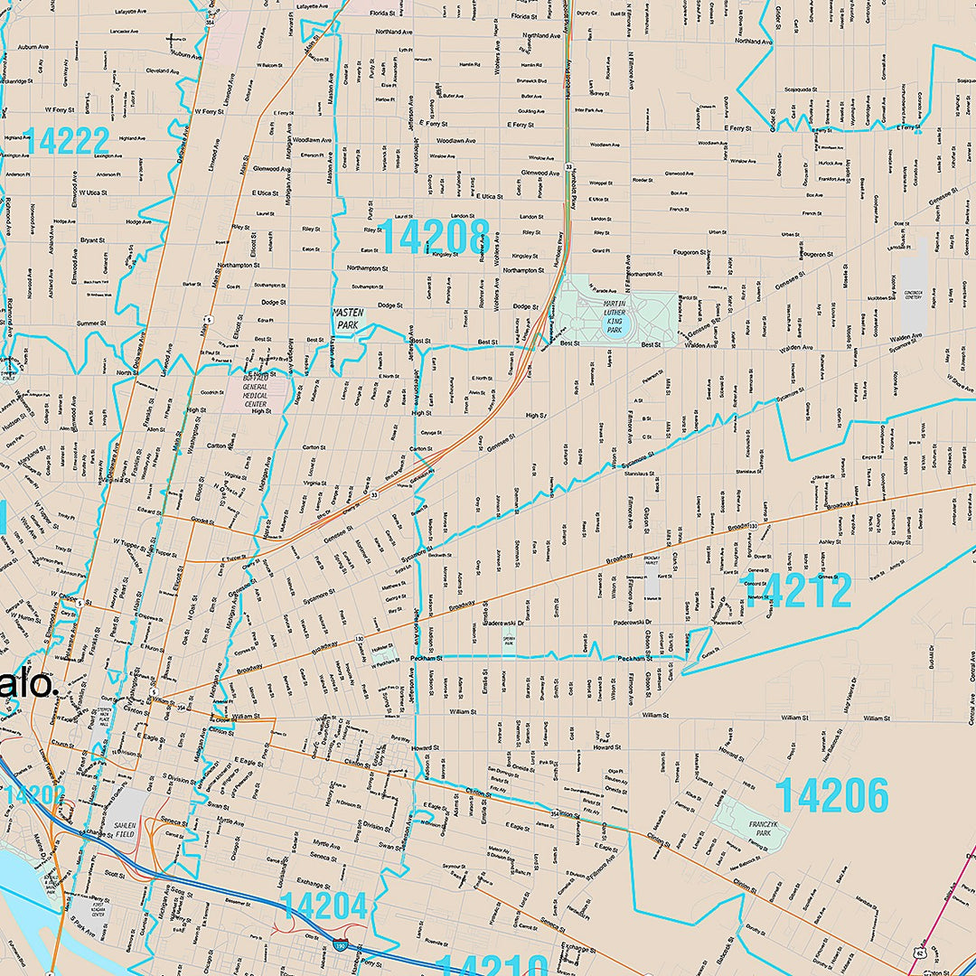 Premium Style Wall Map of Buffalo NY