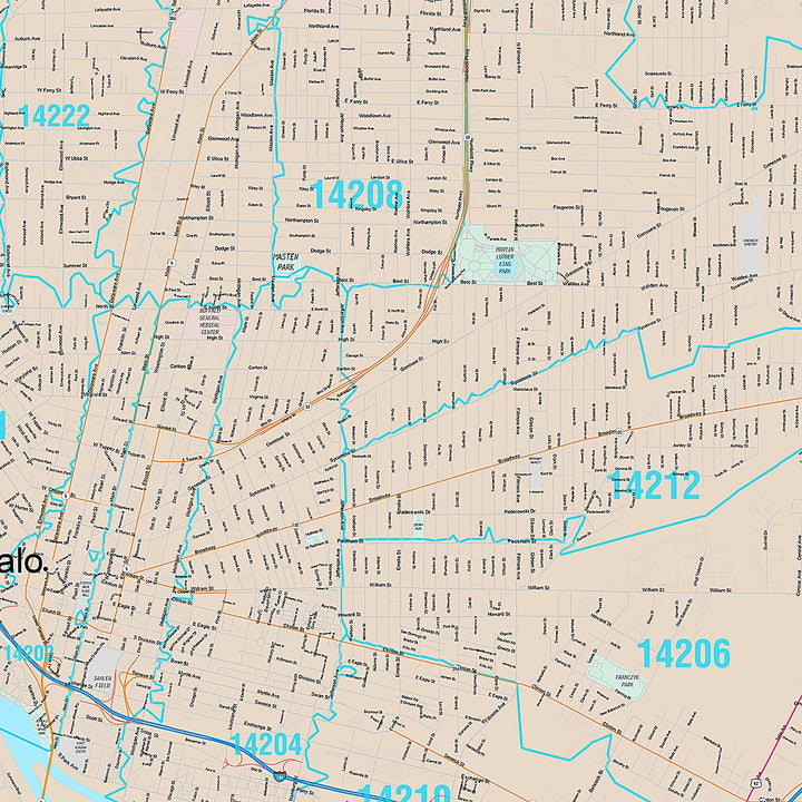 Premium Style Wall Map of Buffalo NY