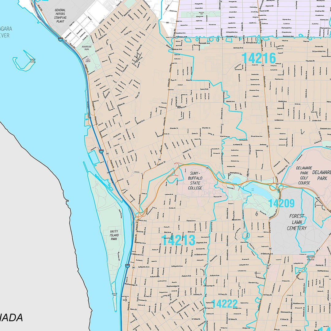 Premium Style Wall Map of Buffalo NY