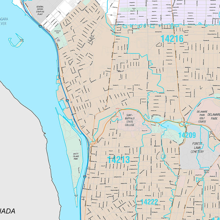 Premium Style Wall Map of Buffalo NY