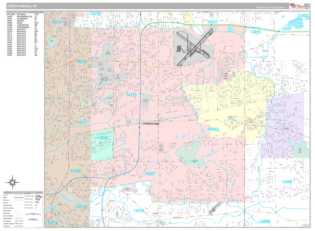 Premium Style Wall Map of Cheektowaga, NY