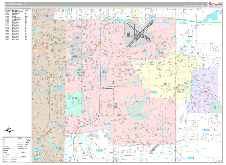 Premium Style Wall Map of Cheektowaga, NY