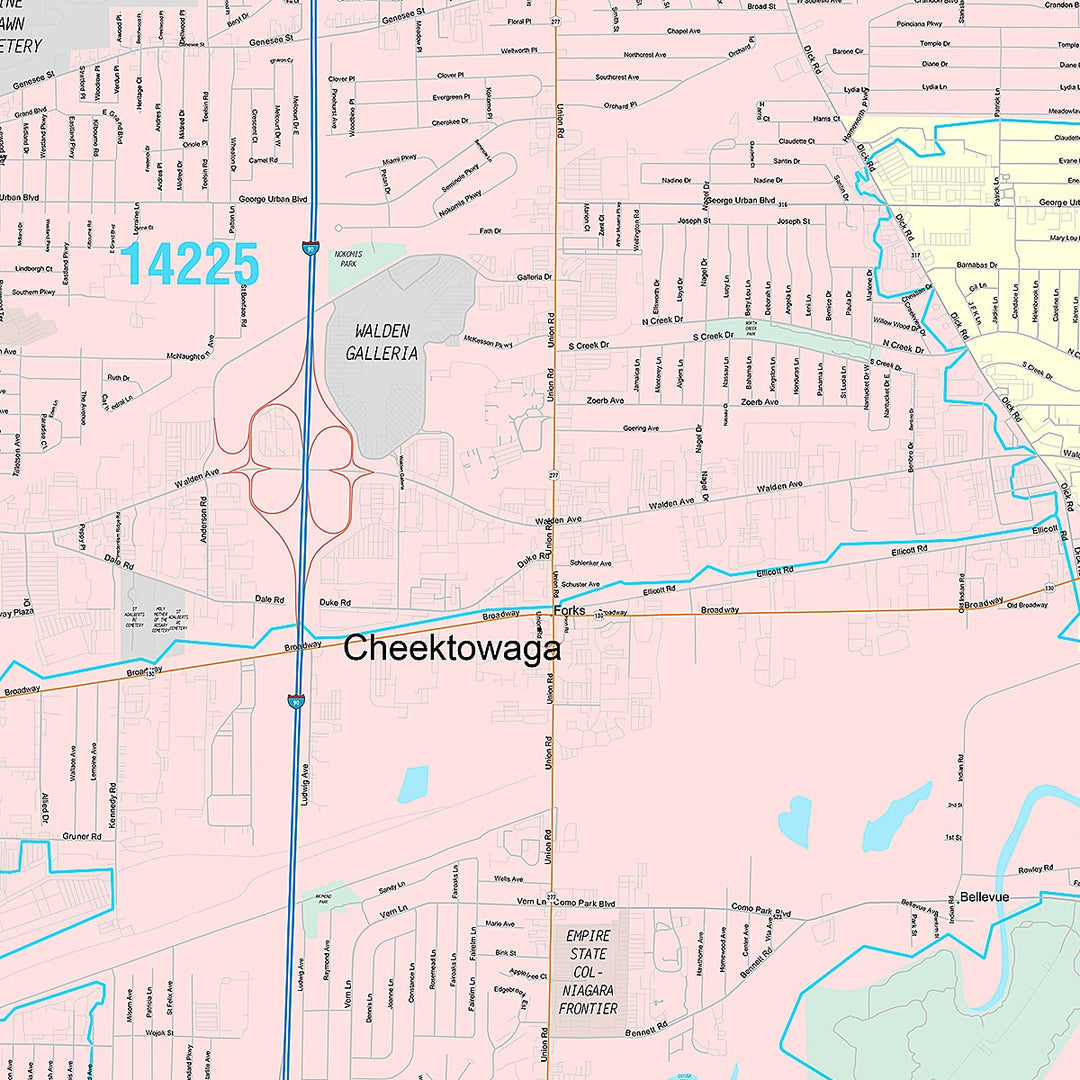 Premium Style Wall Map of Cheektowaga, NY