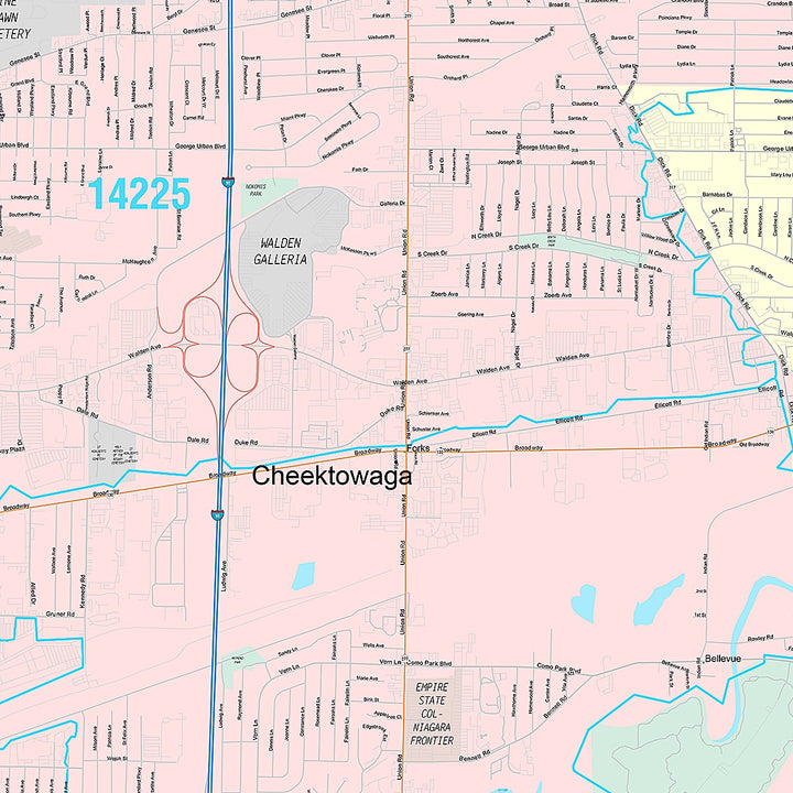 Premium Style Wall Map of Cheektowaga, NY