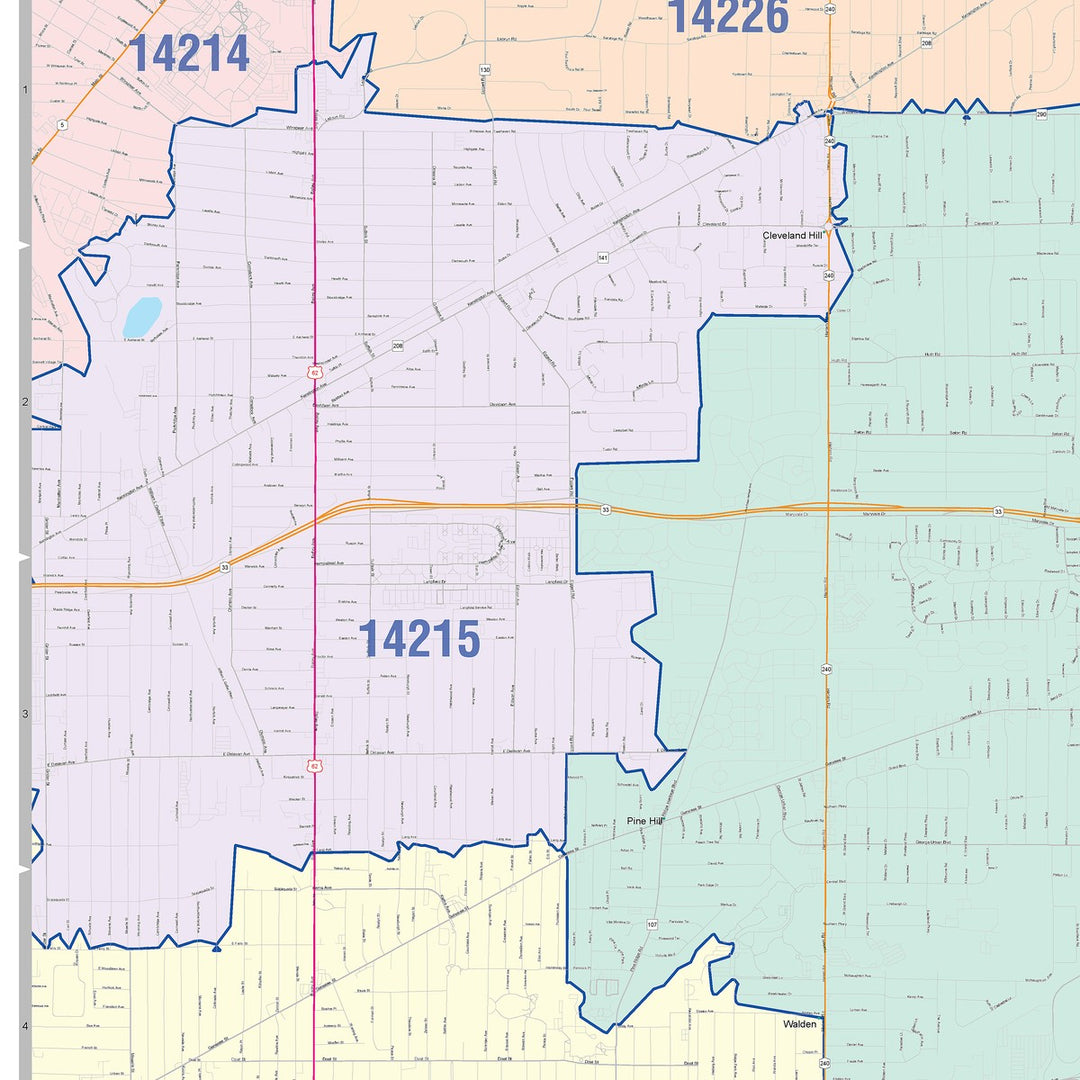 Color Cast Zip Code Style Wall Map of Cheektowaga, NY
