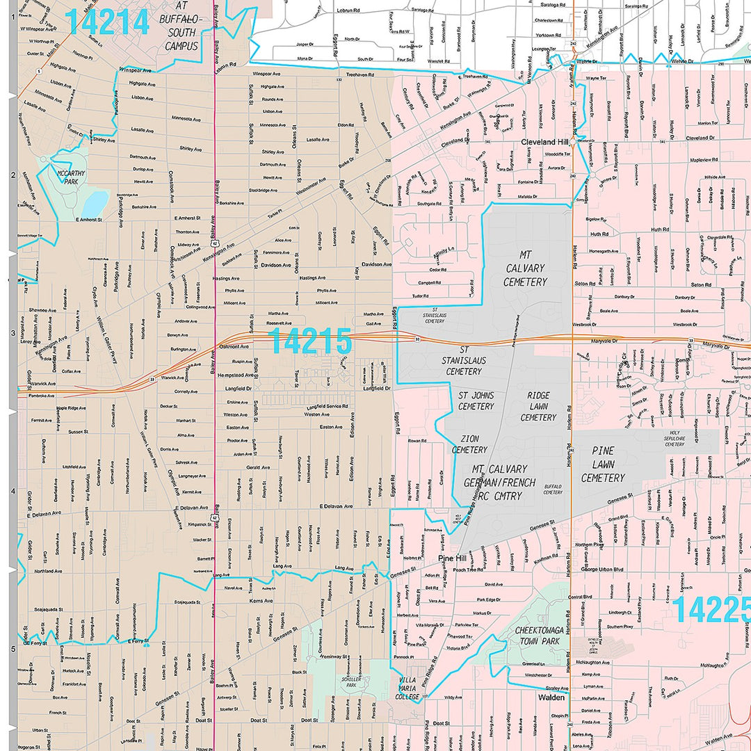 Premium Style Wall Map of Cheektowaga, NY