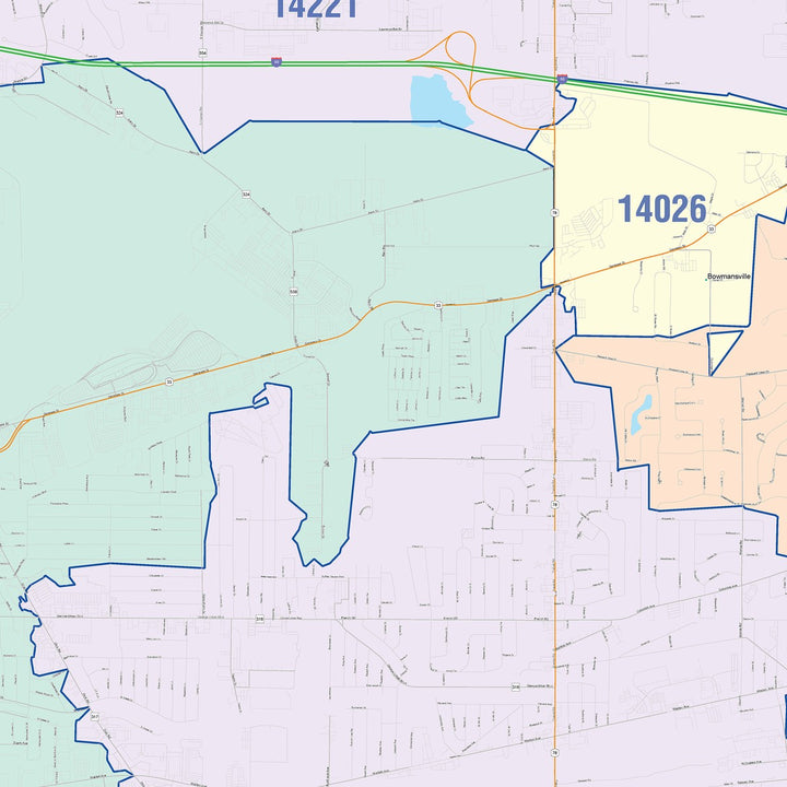 Color Cast Zip Code Style Wall Map of Cheektowaga, NY
