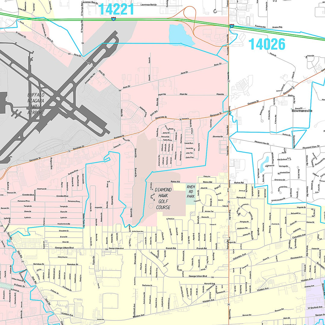 Premium Style Wall Map of Cheektowaga, NY