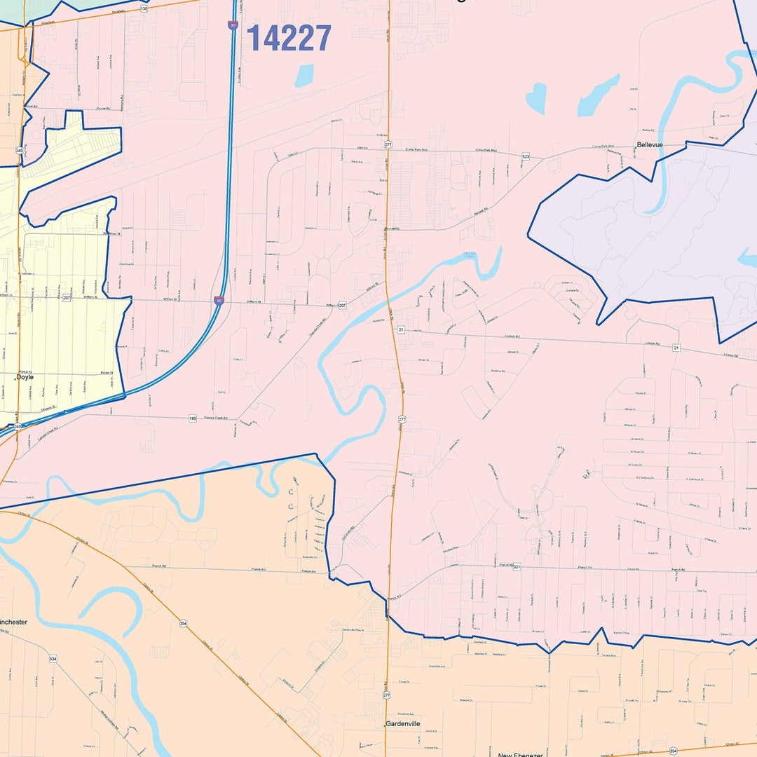 Color Cast Zip Code Style Wall Map of Cheektowaga, NY