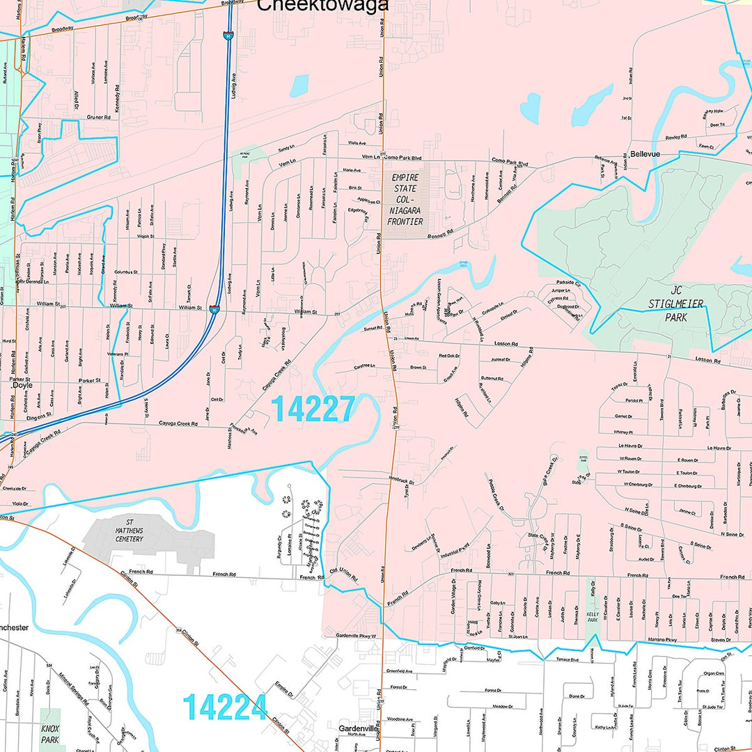 Premium Style Wall Map of Cheektowaga, NY