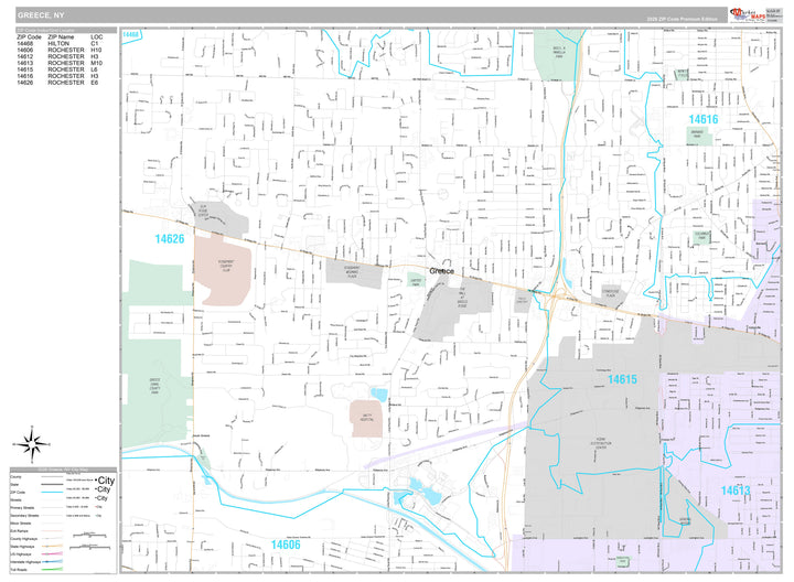 Premium Style Wall Map of Greece, NY