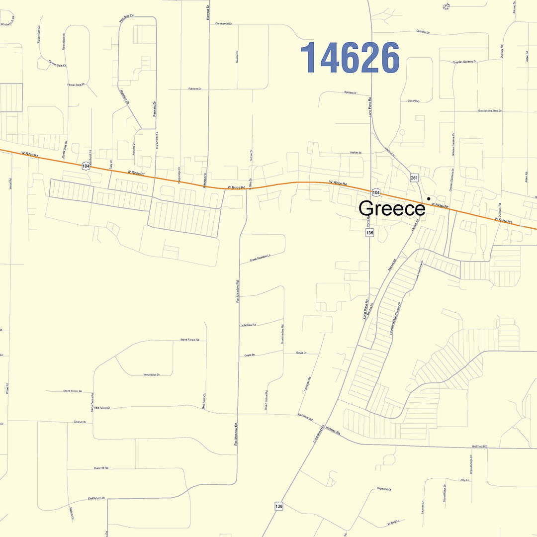 Color Cast Zip Code Style Wall Map of Greece, NY