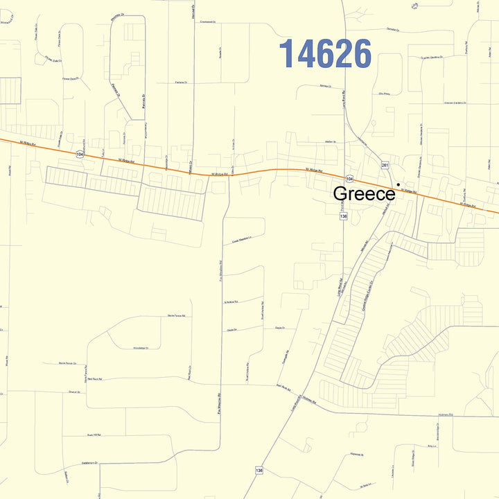 Color Cast Zip Code Style Wall Map of Greece, NY