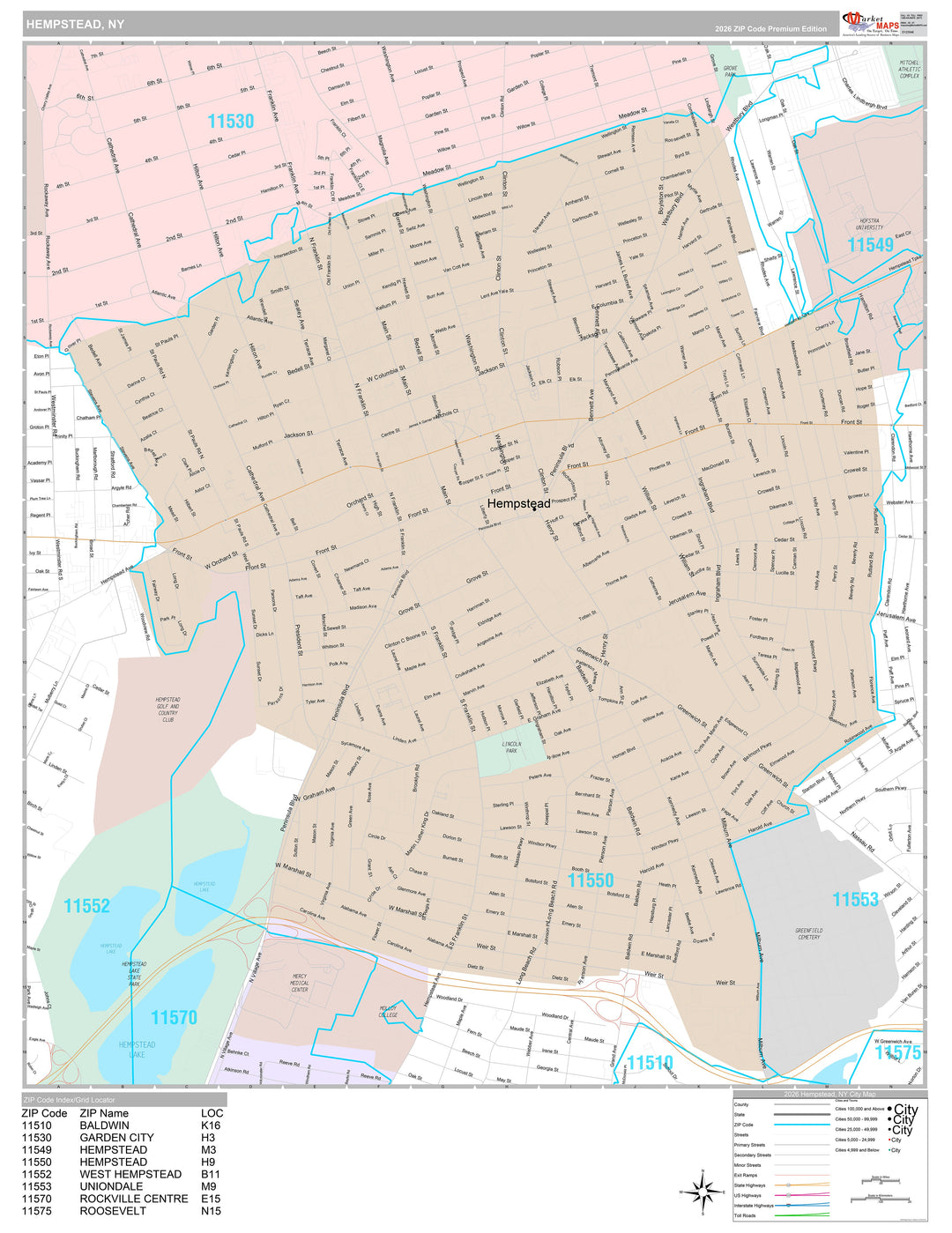 Premium Style Wall Map of Hempstead, NY