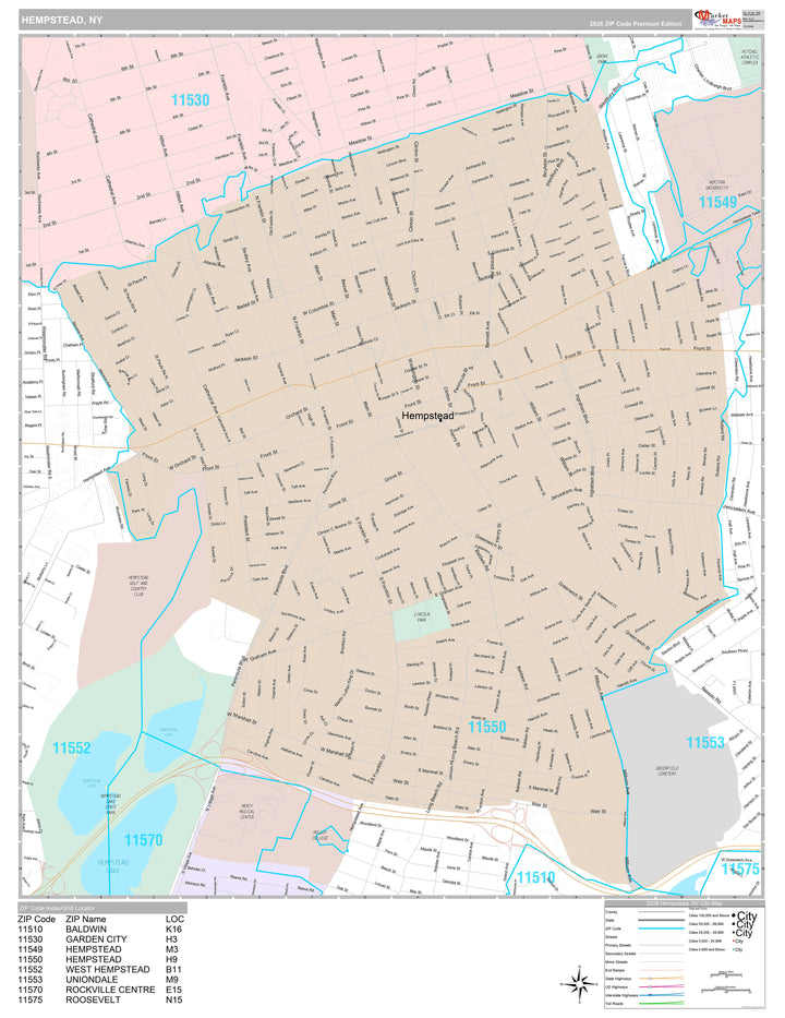 Premium Style Wall Map of Hempstead, NY
