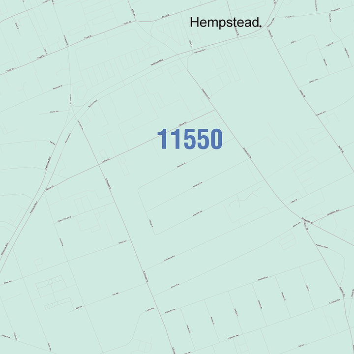 Color Cast Zip Code Style Wall Map of Hempstead, NY