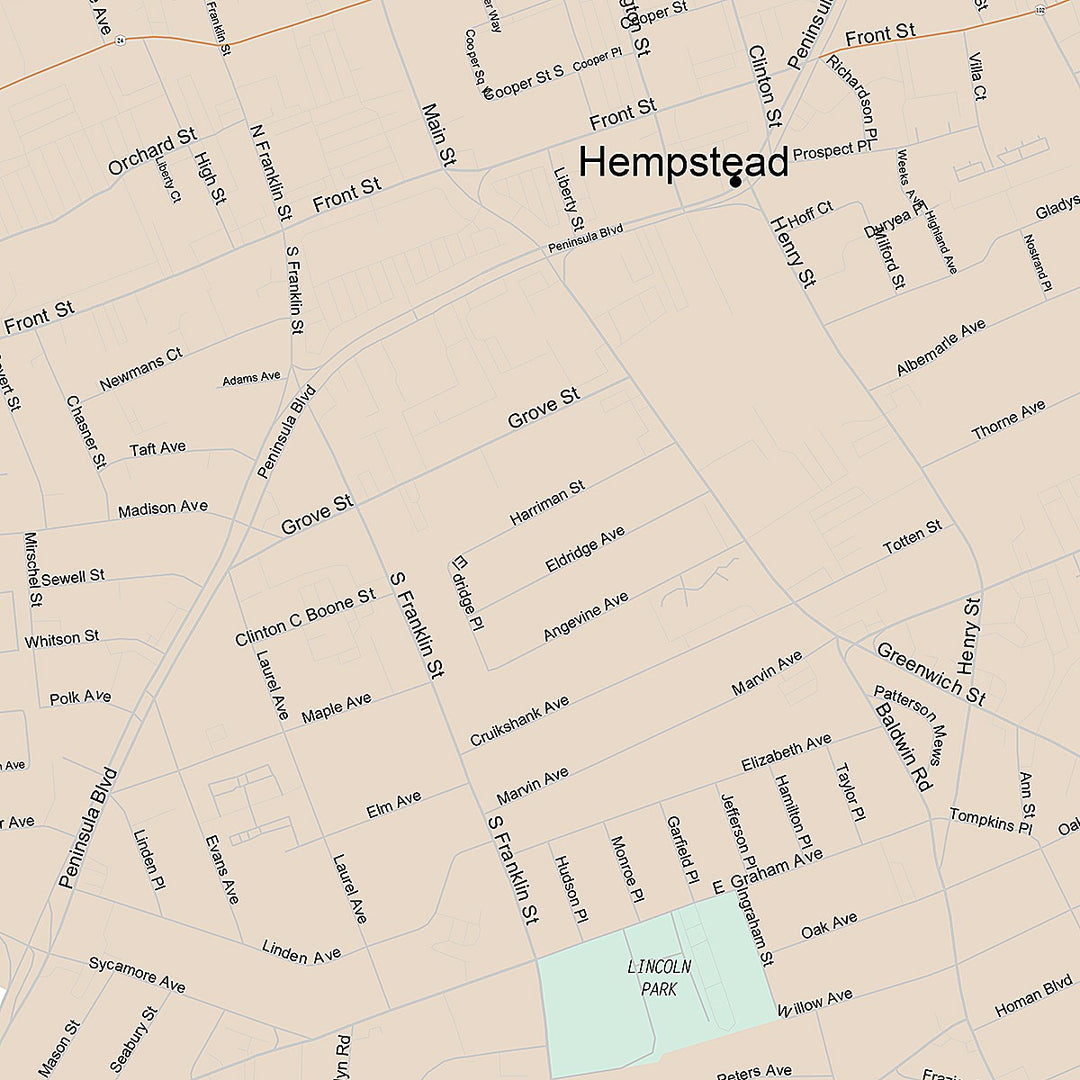Premium Style Wall Map of Hempstead, NY