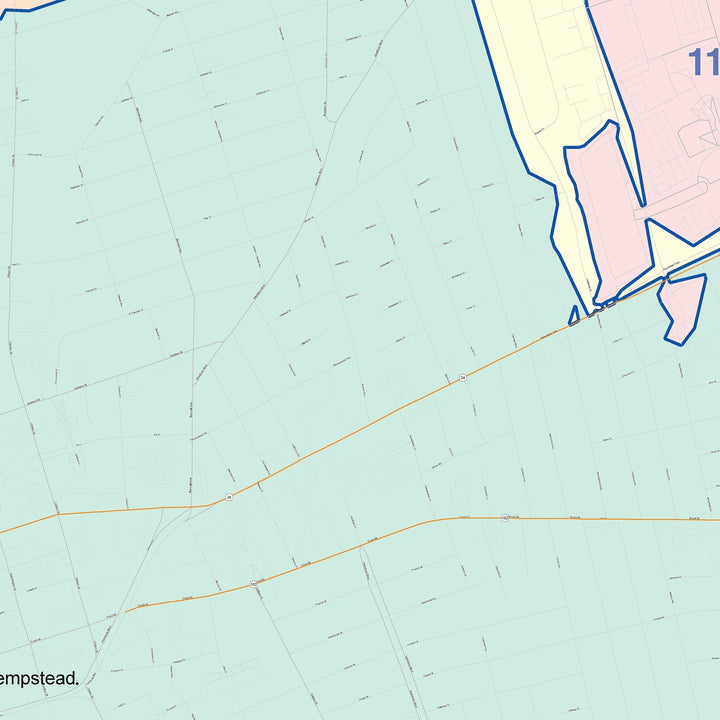 Color Cast Zip Code Style Wall Map of Hempstead, NY