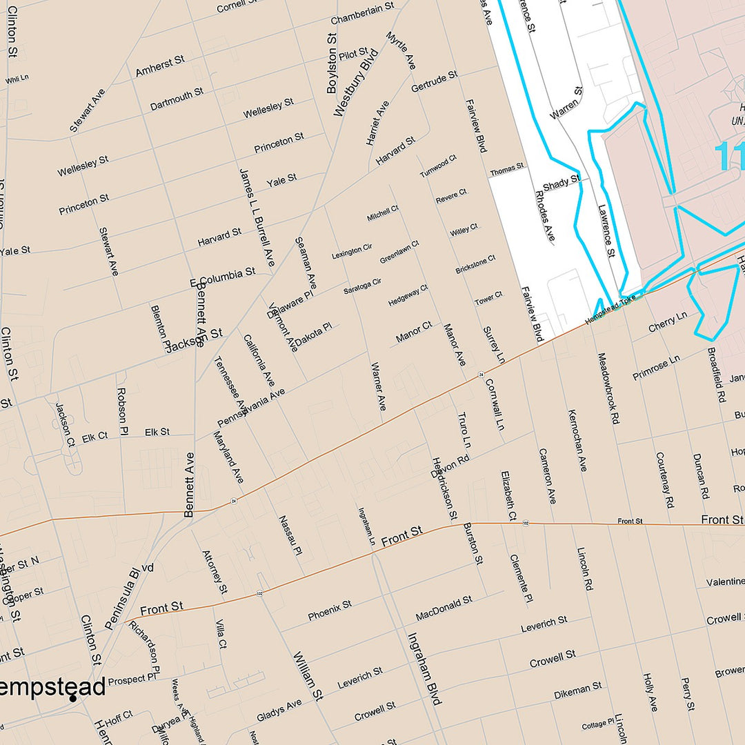 Premium Style Wall Map of Hempstead, NY