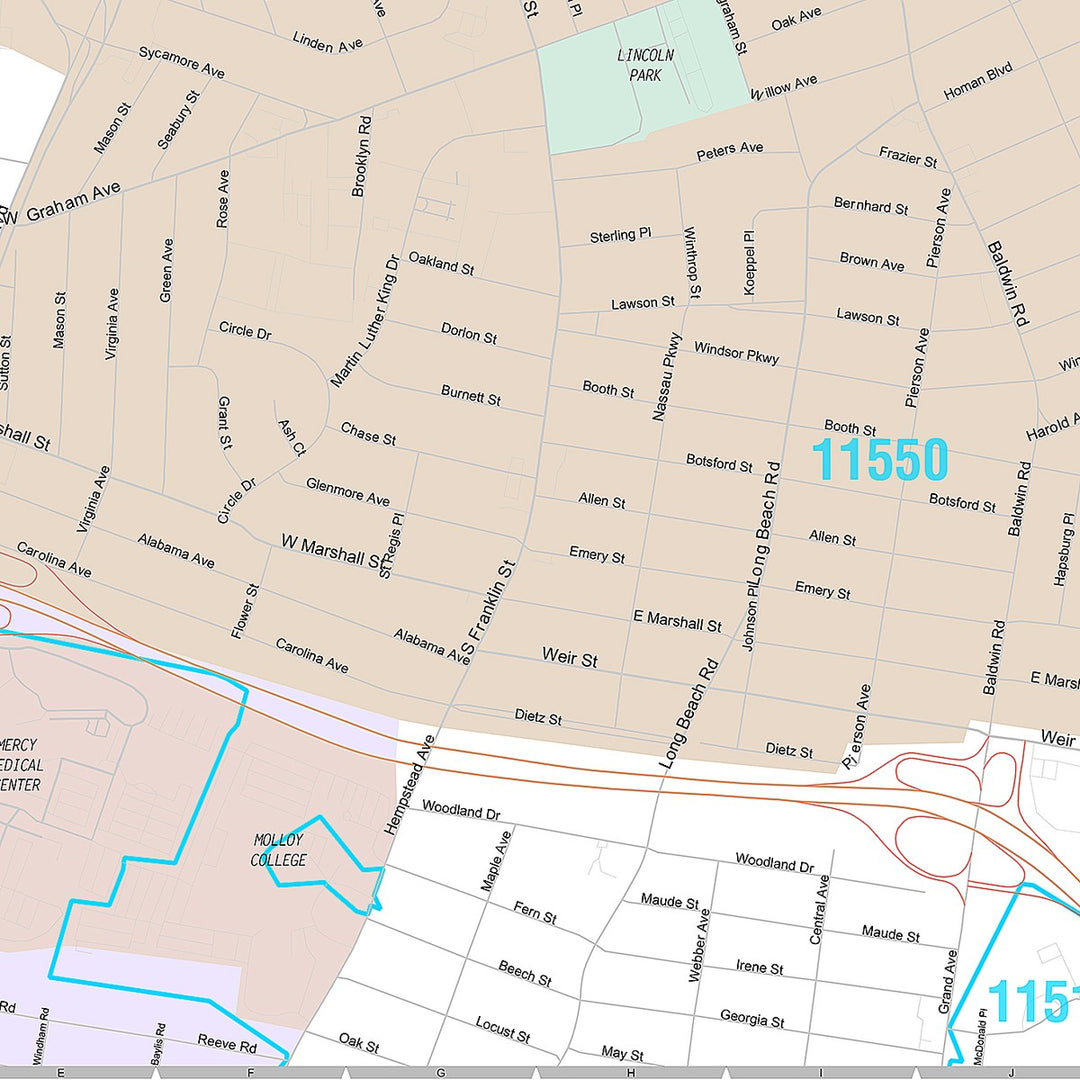 Premium Style Wall Map of Hempstead, NY