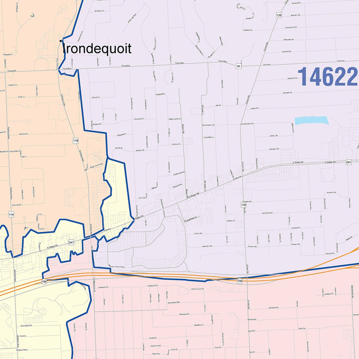 Color Cast Zip Code Style Wall Map of Irondequoit, NY