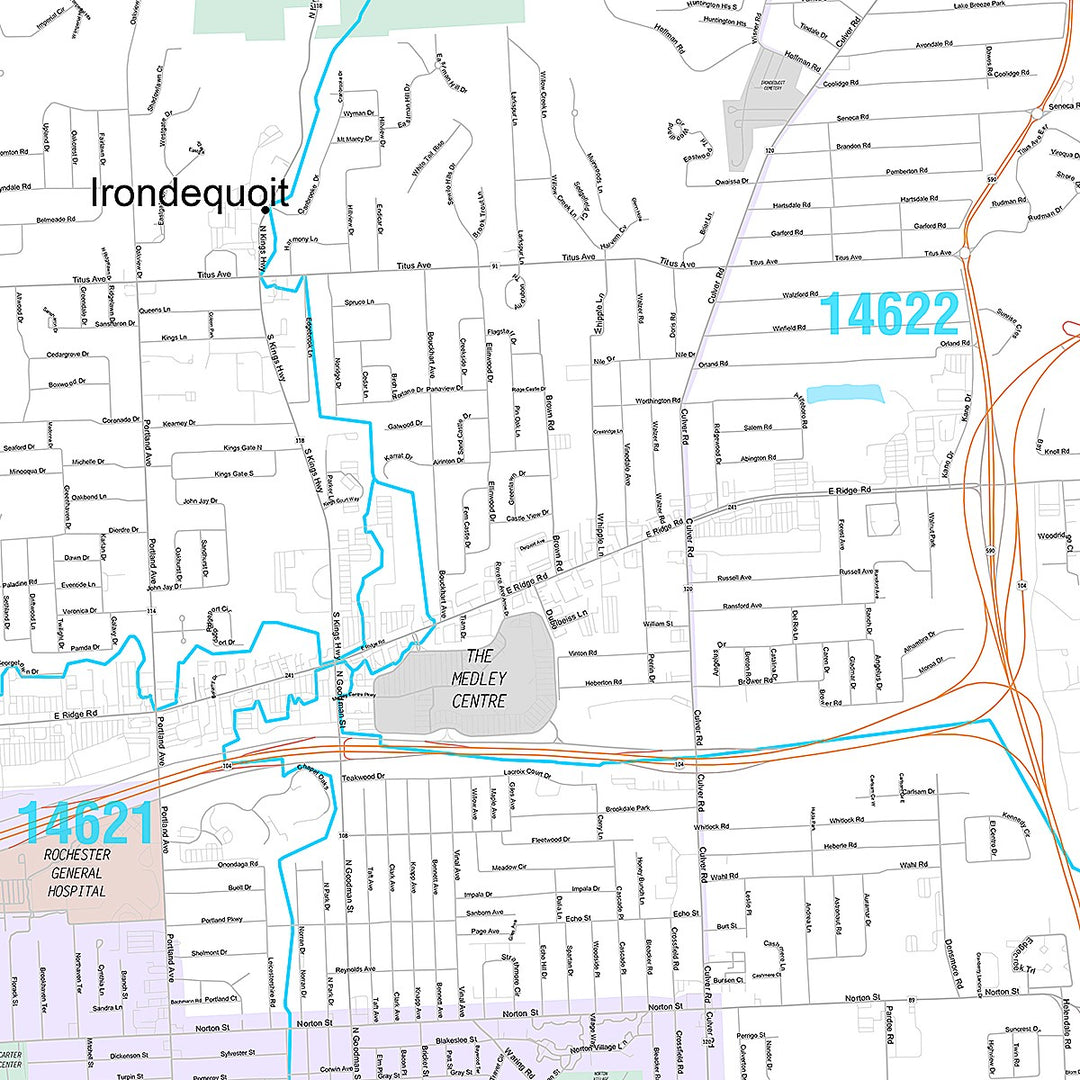 Premium Style Wall Map of Irondequoit, NY